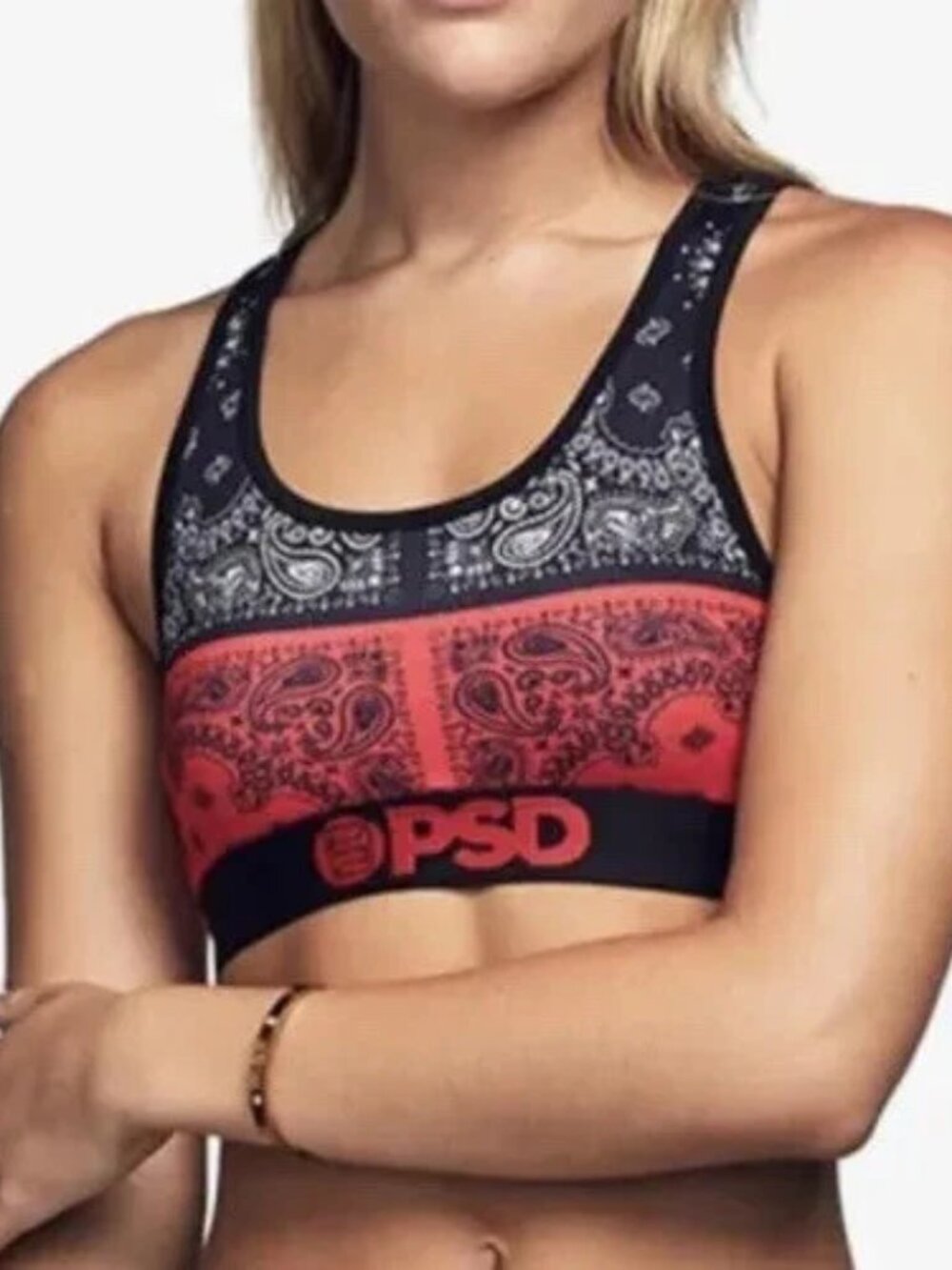 PSD Women Sports Bra Red Black Split Bandana Size XL Extra Large New NIP